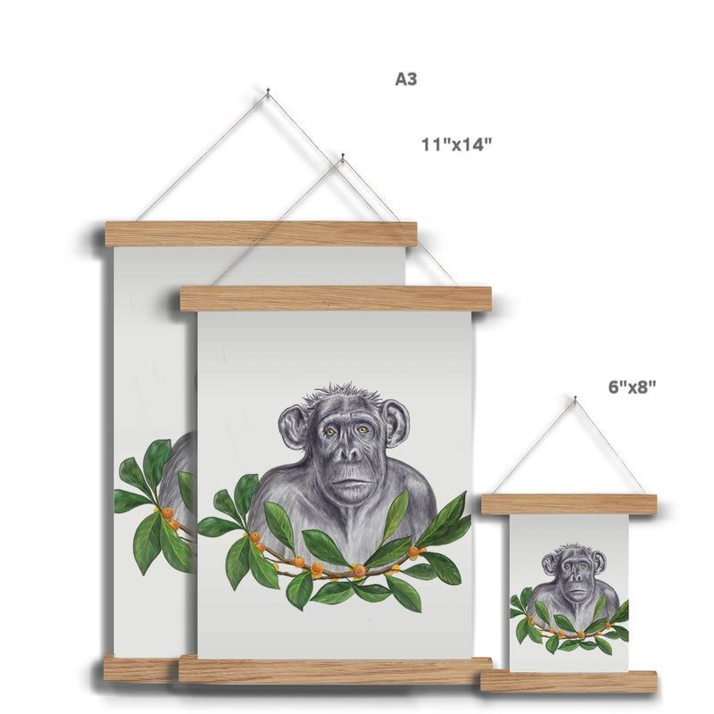 Chimp and Figs Fine Art Print with Hanger