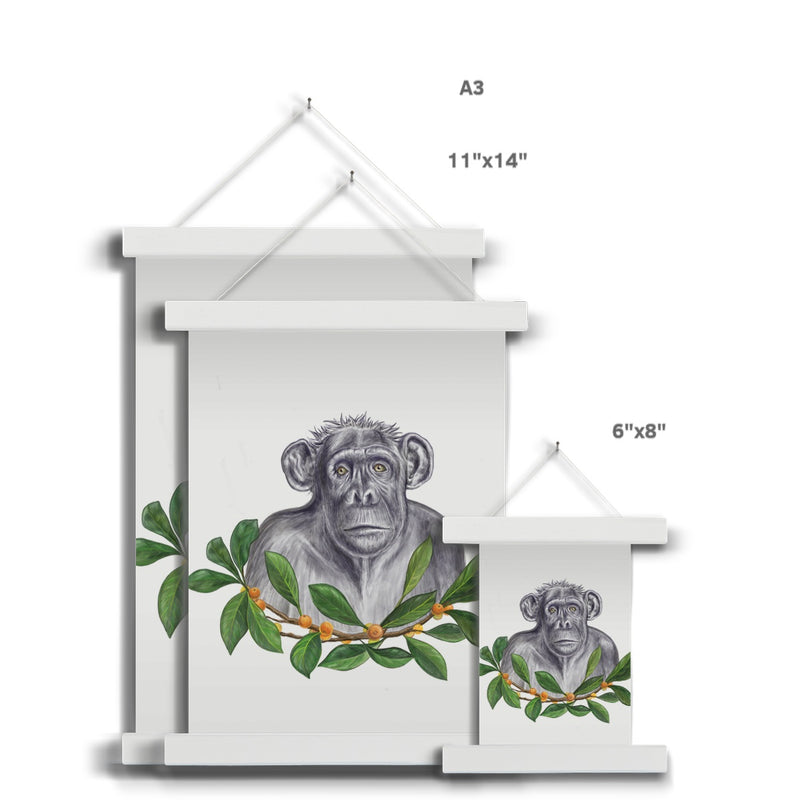 Chimp and Figs Fine Art Print with Hanger