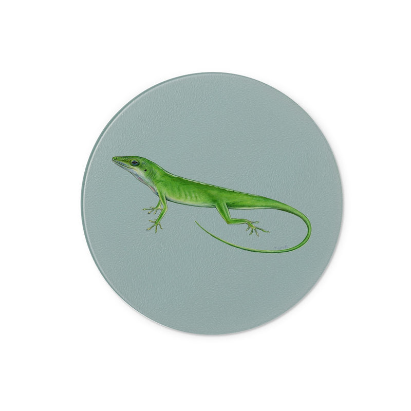 Green Anole Lizard Glass Chopping Board